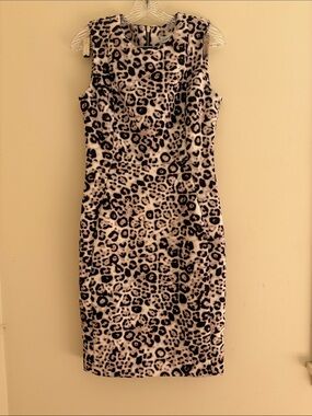 Calvin Klein Sleeveless Leopard-Print Sheath Dress in Beige and Black